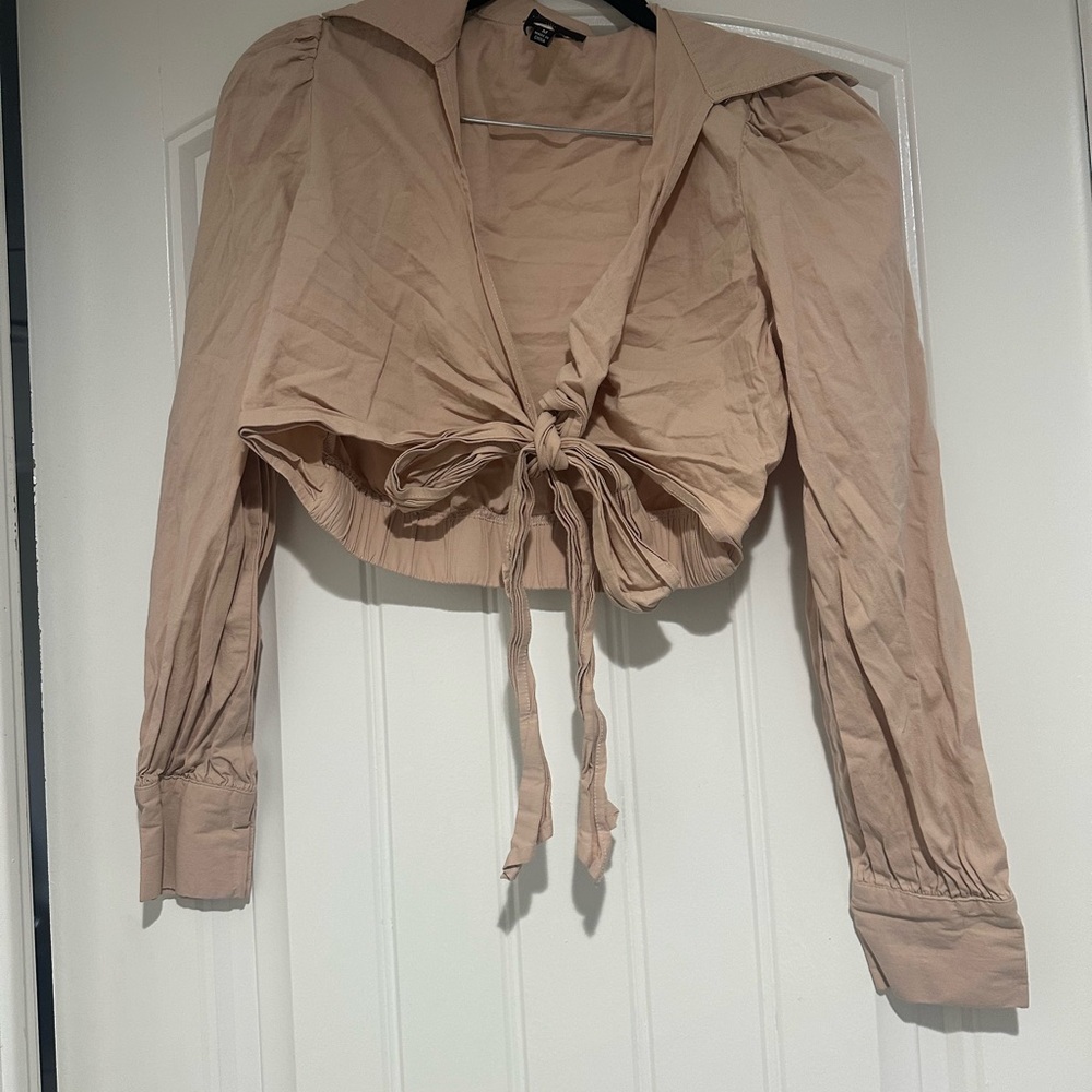 Elegant Beige Tie-Front Blouse